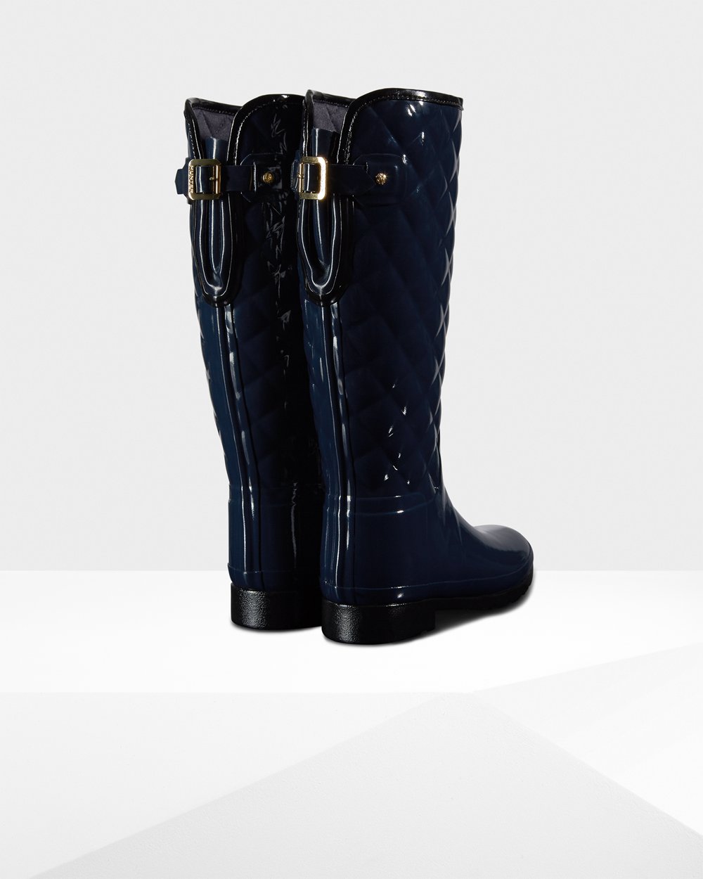 Botas de Lluvia Altas Hunter Mujer - Refined Adjustable Quilted Gloss - Azul Marino - TENJORS-54